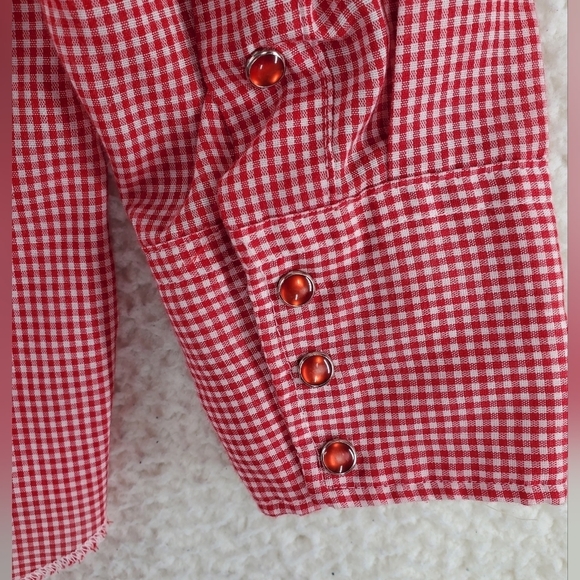 Vtg Tem Tex Shirt Mens 16 Pearl Snap Button Up Gingham Red White Western Cowboy - Picture 6 of 13